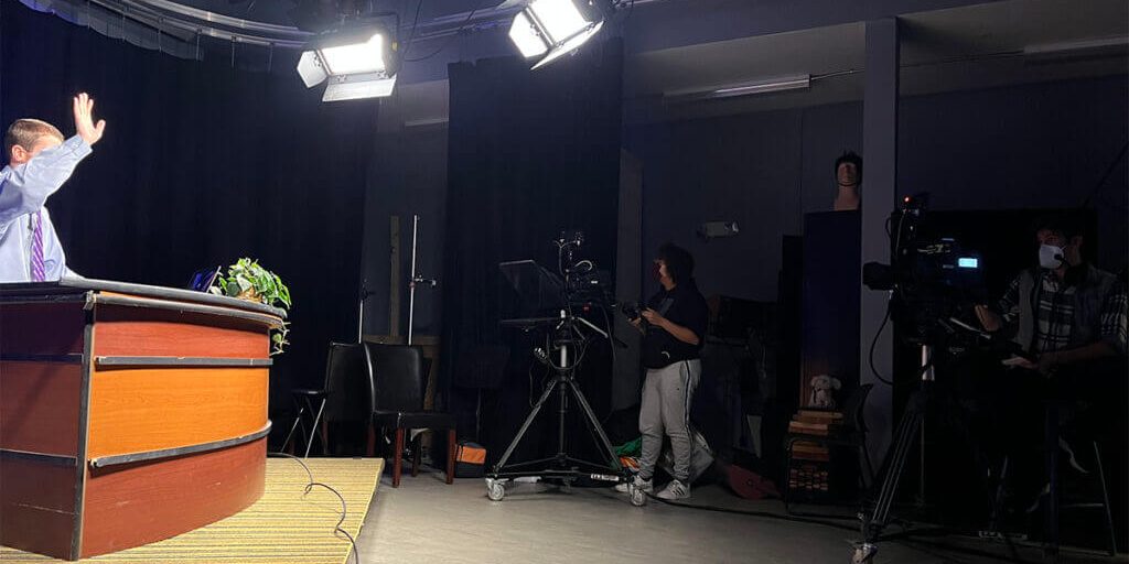 view of the stage and cameras during a live show